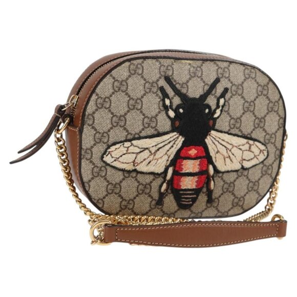 GUCCI GG Supreme Animalie Shoulder Bag PVC Europe Only Beige 409535 Auth 133260V - Picture 1 of 16